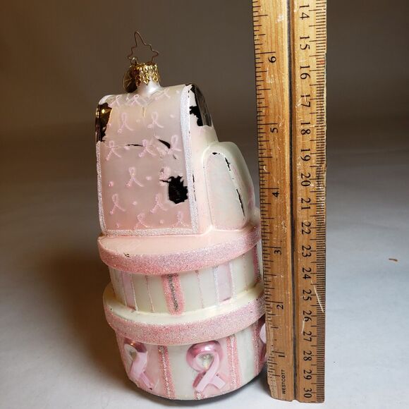 CHRISTOPHER RADKO 6" CHRISTMAS ORNAMENT BREAST CANCER SURVIVOR PINK CAKE READ - Picture 6 of 7